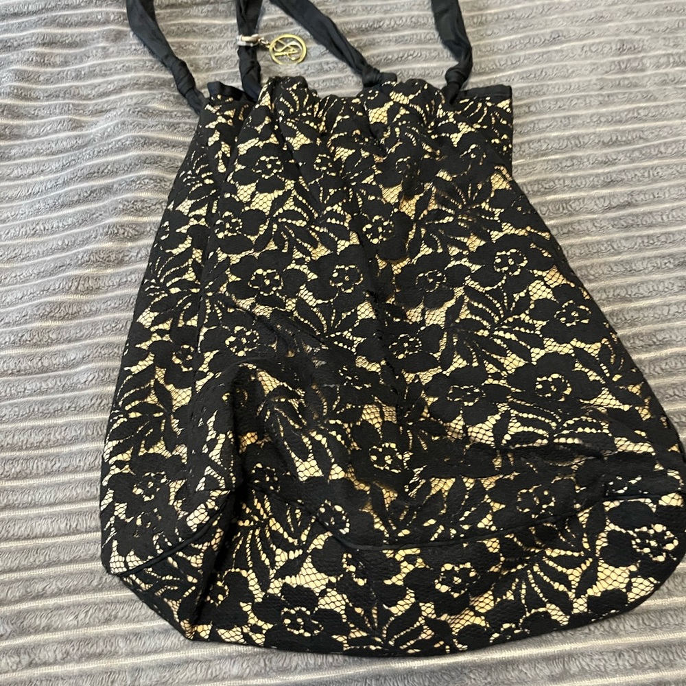 Victoria's Secret Black Satin Tote with Gold Accents